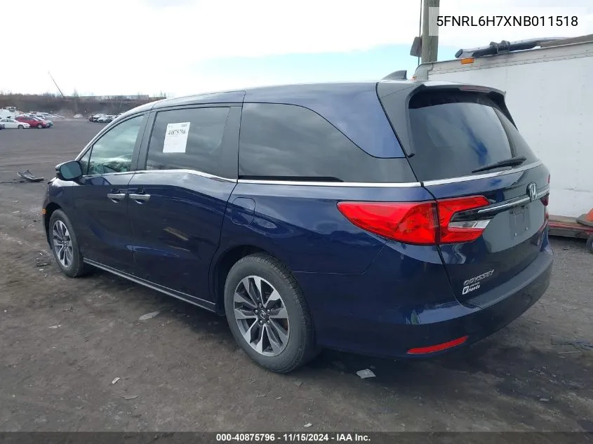 2022 Honda Odyssey Ex-L VIN: 5FNRL6H7XNB011518 Lot: 40875796