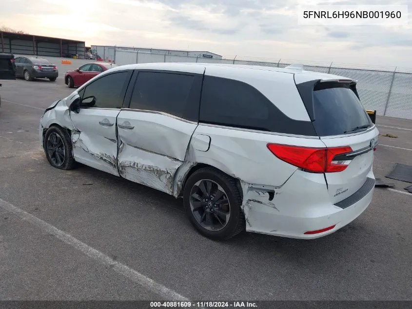 2022 Honda Odyssey Elite VIN: 5FNRL6H96NB001960 Lot: 40881609