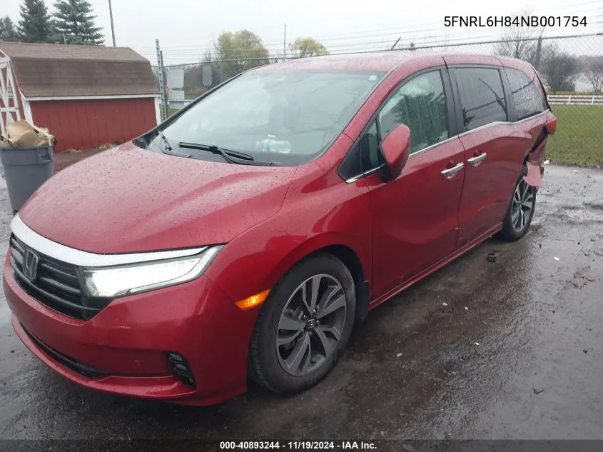 2022 Honda Odyssey Touring VIN: 5FNRL6H84NB001754 Lot: 40893244