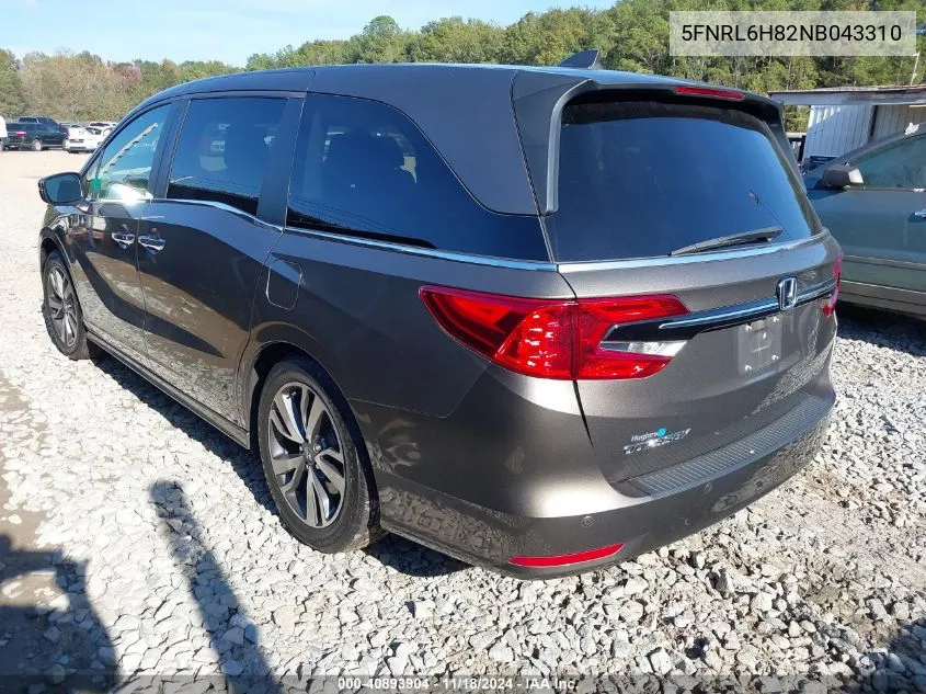 2022 Honda Odyssey Touring VIN: 5FNRL6H82NB043310 Lot: 40893904