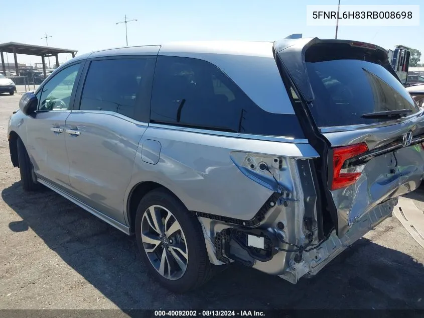 2024 Honda Odyssey Touring VIN: 5FNRL6H83RB008698 Lot: 40092002