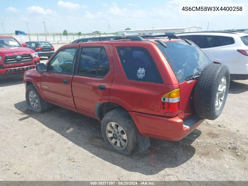 1999 Honda Passport Ex/Lx VIN: 4S6CM58W3X4400258 Lot: 39371397