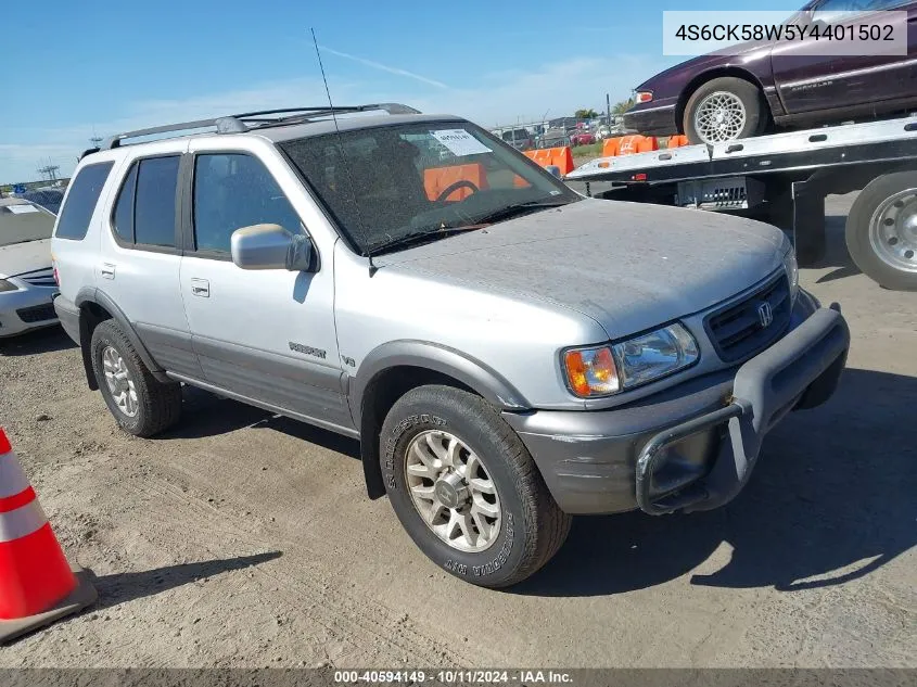 2000 Honda Passport Ex/Lx VIN: 4S6CK58W5Y4401502 Lot: 40594149