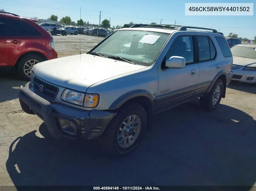 2000 Honda Passport Ex/Lx VIN: 4S6CK58W5Y4401502 Lot: 40594149