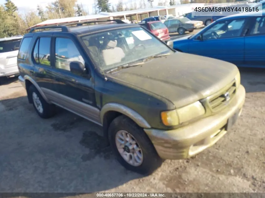 2000 Honda Passport Ex/Lx VIN: 4S6DM58W8Y4418616 Lot: 40657706