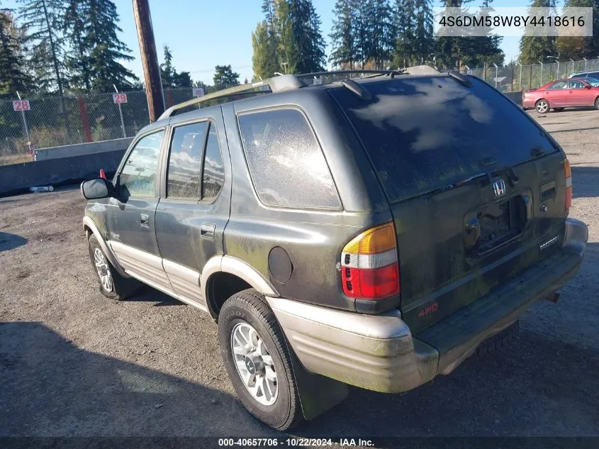 2000 Honda Passport Ex/Lx VIN: 4S6DM58W8Y4418616 Lot: 40657706