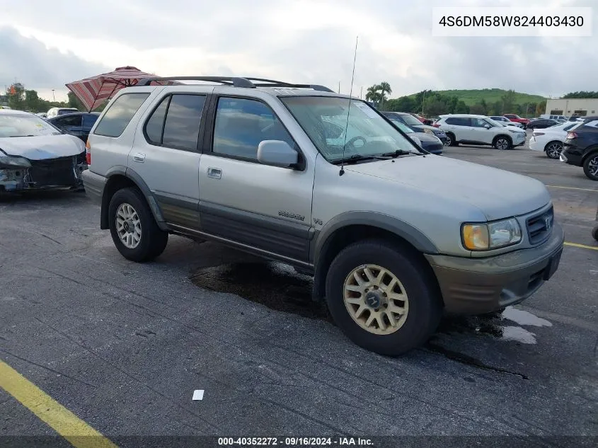 2002 Honda Passport Ex/Lx VIN: 4S6DM58W824403430 Lot: 40352272