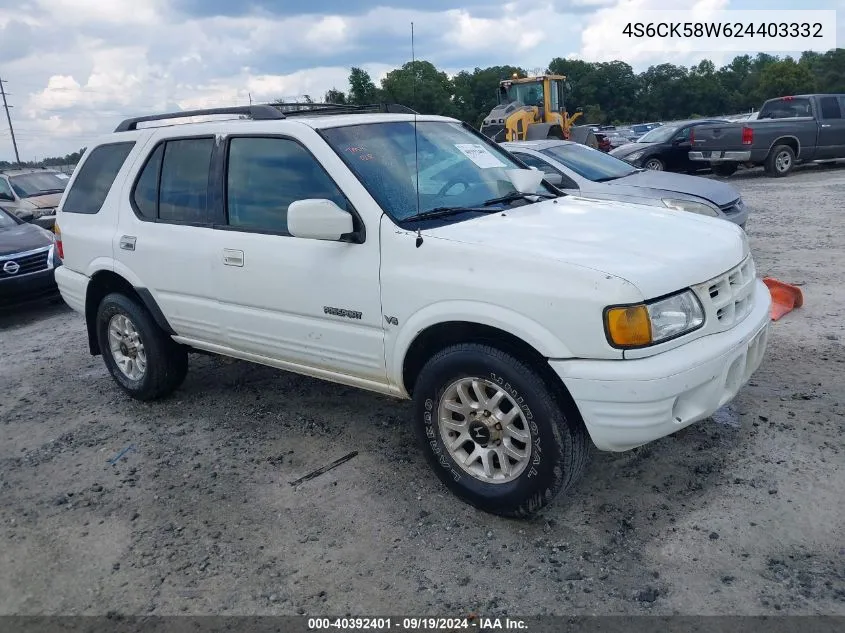 2002 Honda Passport Ex/Ex W/Luxury Pkg/Lx VIN: 4S6CK58W624403332 Lot: 40392401