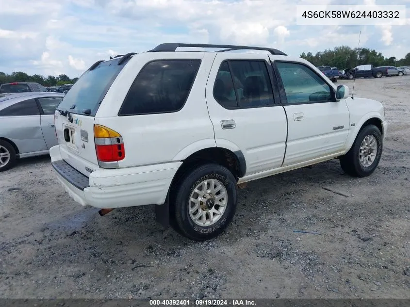 2002 Honda Passport Ex/Ex W/Luxury Pkg/Lx VIN: 4S6CK58W624403332 Lot: 40392401