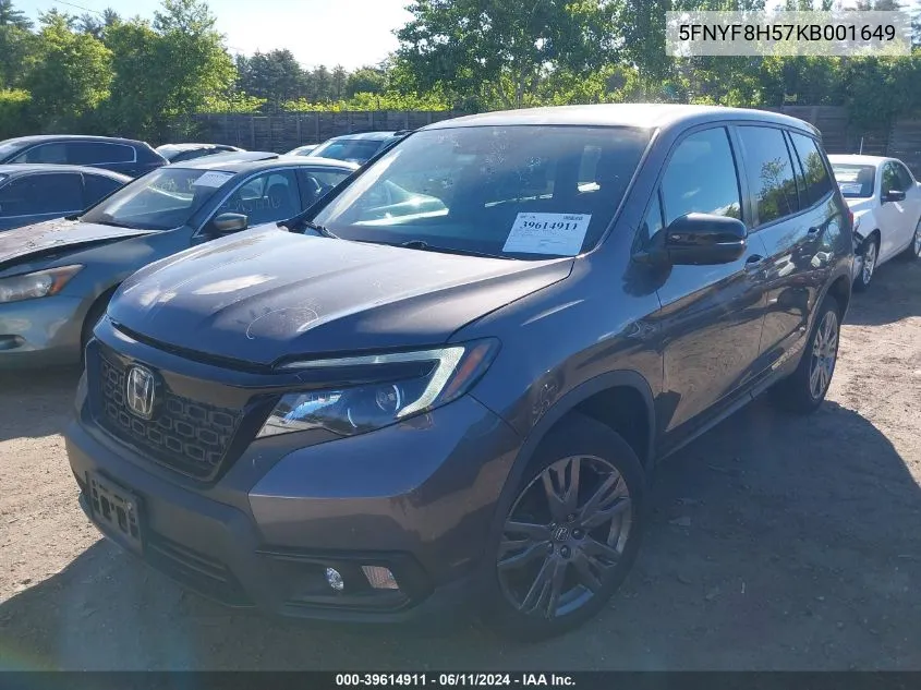 2019 Honda Passport Ex-L VIN: 5FNYF8H57KB001649 Lot: 39614911