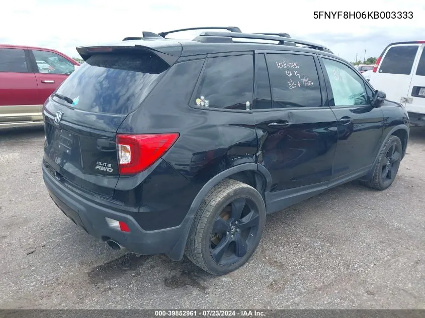 2019 Honda Passport Elite VIN: 5FNYF8H06KB003333 Lot: 39852961