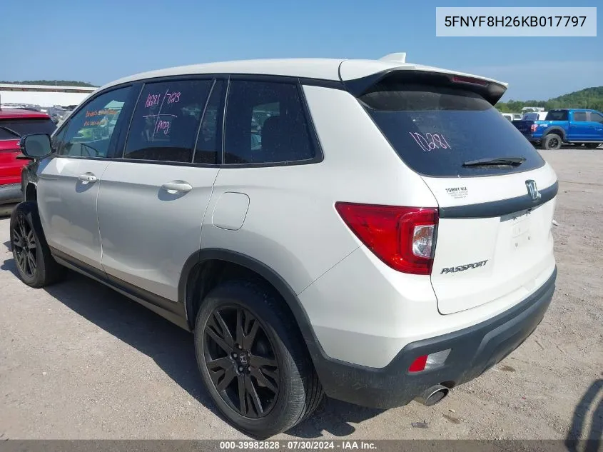 2019 Honda Passport Sport VIN: 5FNYF8H26KB017797 Lot: 39982828