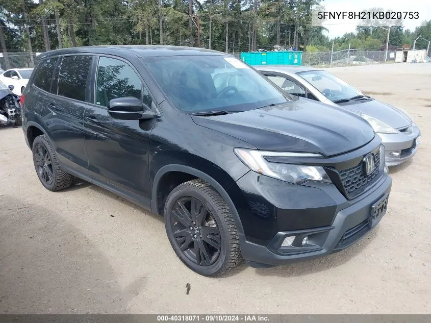 2019 Honda Passport Sport VIN: 5FNYF8H21KB020753 Lot: 40318071