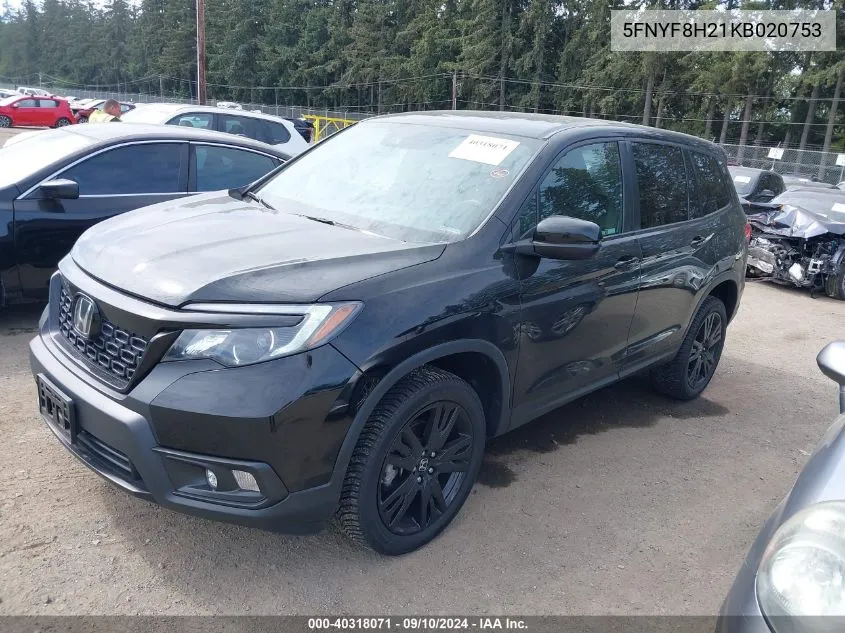 2019 Honda Passport Sport VIN: 5FNYF8H21KB020753 Lot: 40318071