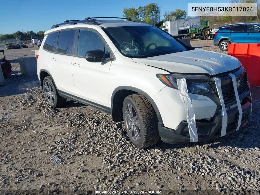 2019 Honda Passport Exl VIN: 5FNYF8H53KB017024 Lot: 40382372