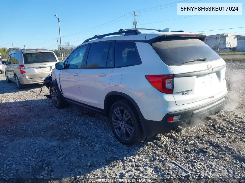 2019 Honda Passport Exl VIN: 5FNYF8H53KB017024 Lot: 40382372