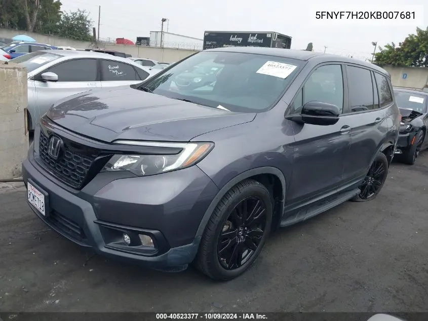 5FNYF7H20KB007681 2019 Honda Passport Sport