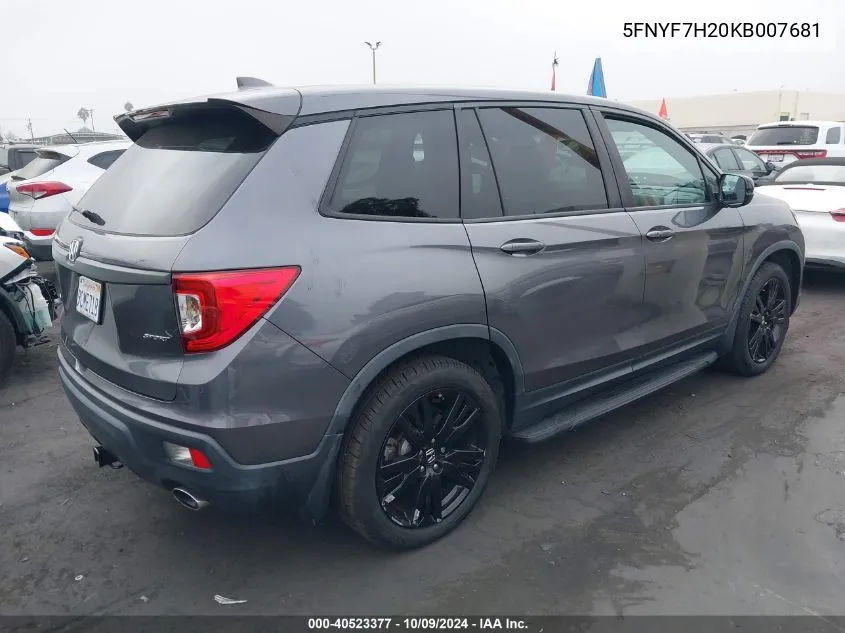 2019 Honda Passport Sport VIN: 5FNYF7H20KB007681 Lot: 40523377