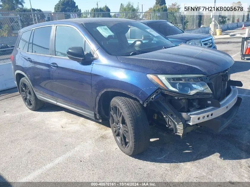 2019 Honda Passport Sport VIN: 5FNYF7H21KB005678 Lot: 40570161