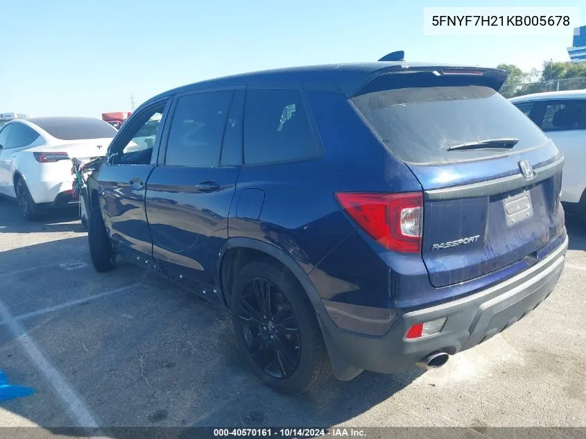 2019 Honda Passport Sport VIN: 5FNYF7H21KB005678 Lot: 40570161