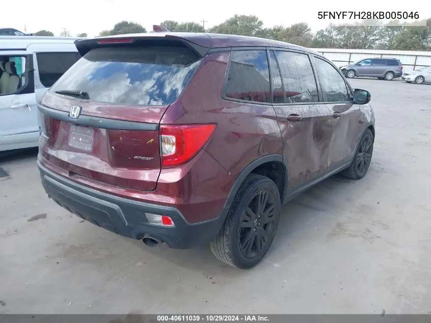 2019 Honda Passport Sport VIN: 5FNYF7H28KB005046 Lot: 40611039