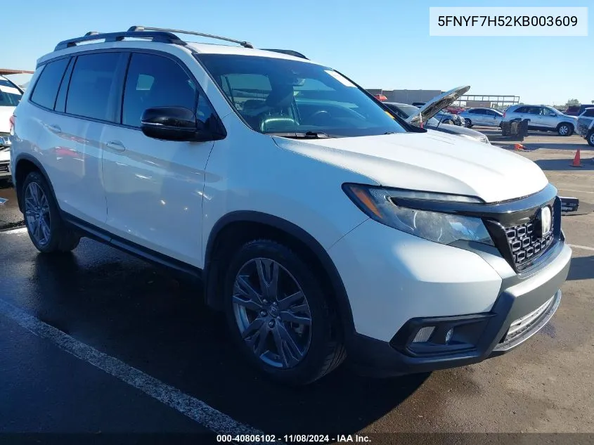 2019 Honda Passport Ex-L VIN: 5FNYF7H52KB003609 Lot: 40806102