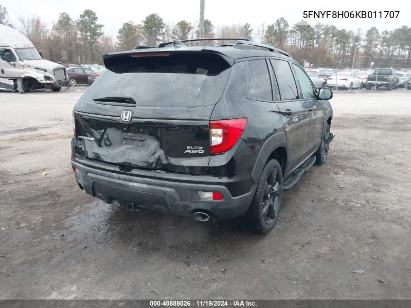 2019 Honda Passport Elite VIN: 5FNYF8H06KB011707 Lot: 40889026