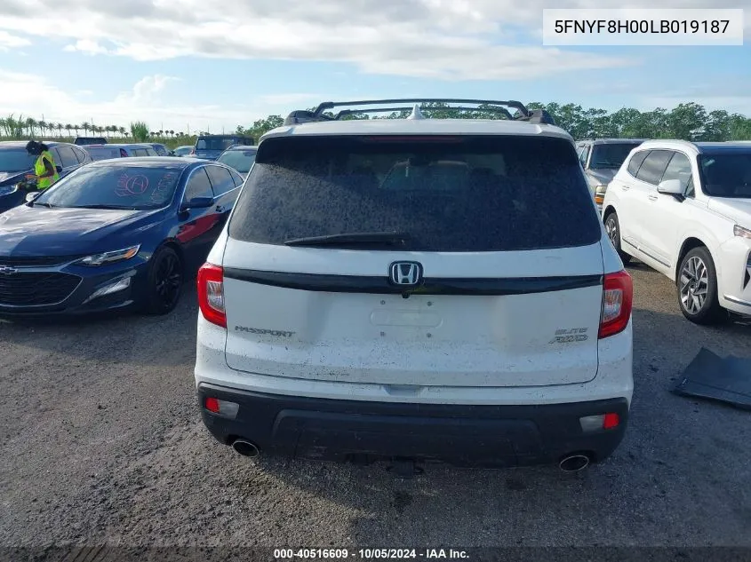 2020 Honda Passport Elite VIN: 5FNYF8H00LB019187 Lot: 40516609