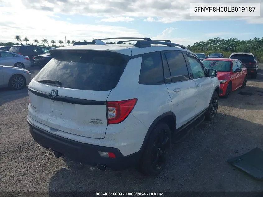 2020 Honda Passport Elite VIN: 5FNYF8H00LB019187 Lot: 40516609