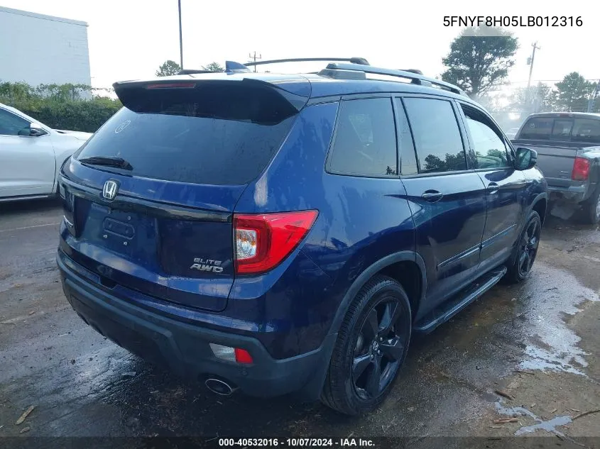 2020 Honda Passport Awd Elite VIN: 5FNYF8H05LB012316 Lot: 40532016