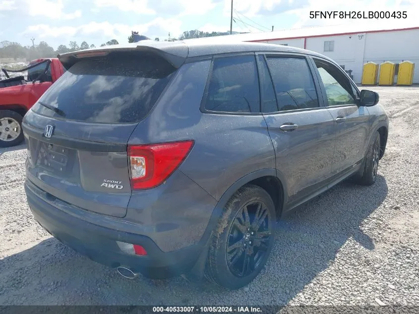 2020 Honda Passport Awd Sport VIN: 5FNYF8H26LB000435 Lot: 40533007