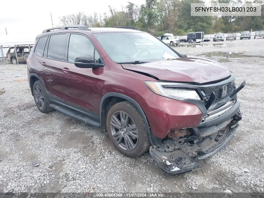 2020 Honda Passport Awd Elite VIN: 5FNYF8H03LB001203 Lot: 40805360