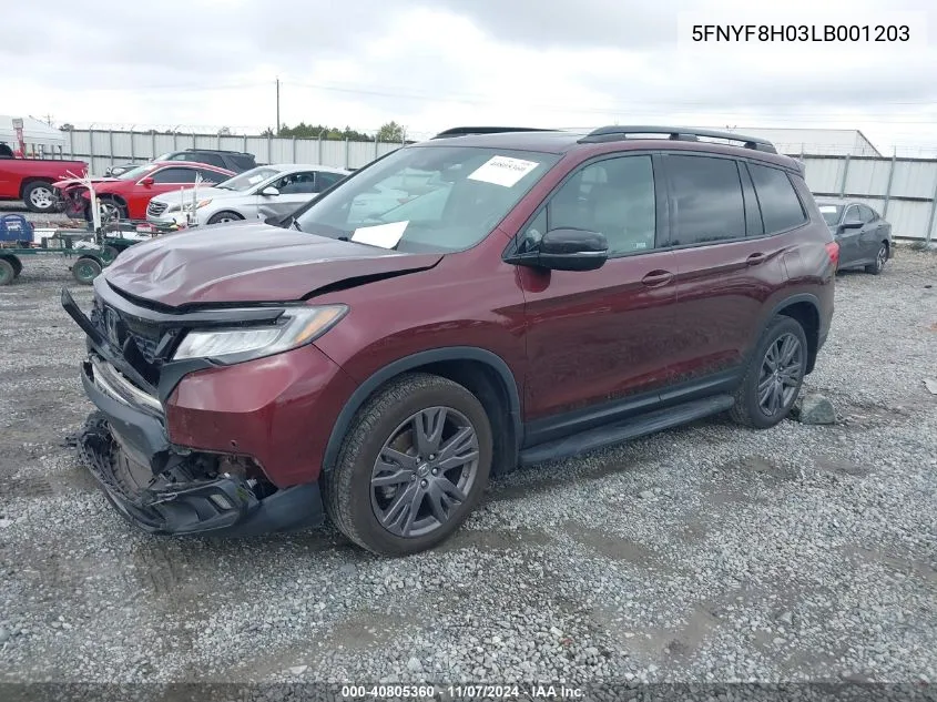 2020 Honda Passport Awd Elite VIN: 5FNYF8H03LB001203 Lot: 40805360