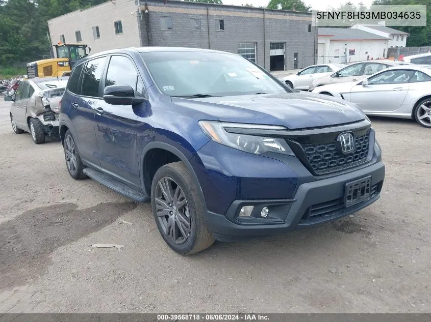 2021 Honda Passport Awd Ex-L VIN: 5FNYF8H53MB034635 Lot: 39568718