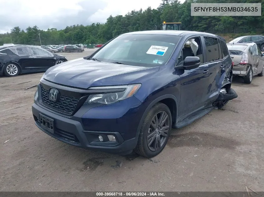 2021 Honda Passport Awd Ex-L VIN: 5FNYF8H53MB034635 Lot: 39568718