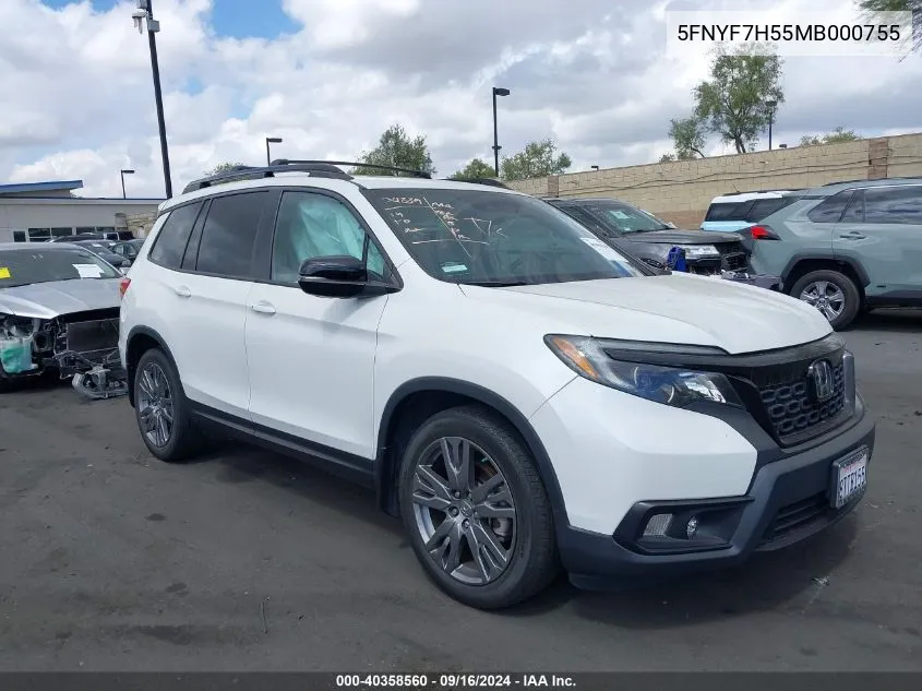 2021 Honda Passport 2Wd Ex-L VIN: 5FNYF7H55MB000755 Lot: 40358560