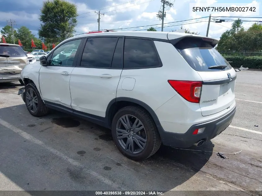 2021 Honda Passport 2Wd Ex-L VIN: 5FNYF7H56MB002742 Lot: 40398538