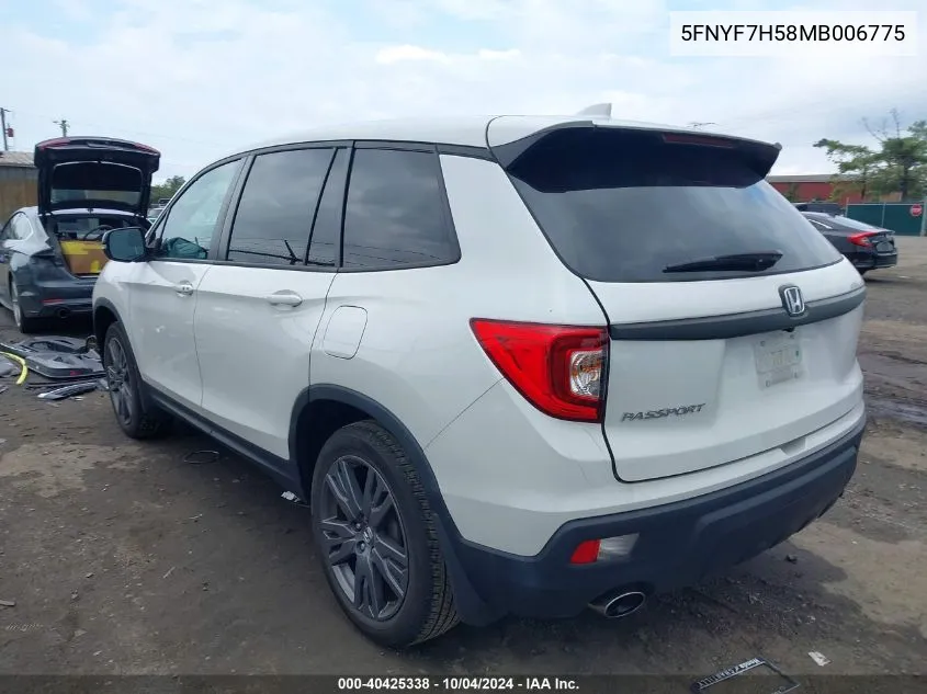 2021 Honda Passport 2Wd Ex-L VIN: 5FNYF7H58MB006775 Lot: 40425338