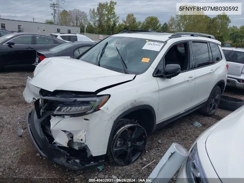 2021 Honda Passport Elite VIN: 5FNYF8H07MB030592 Lot: 40432931