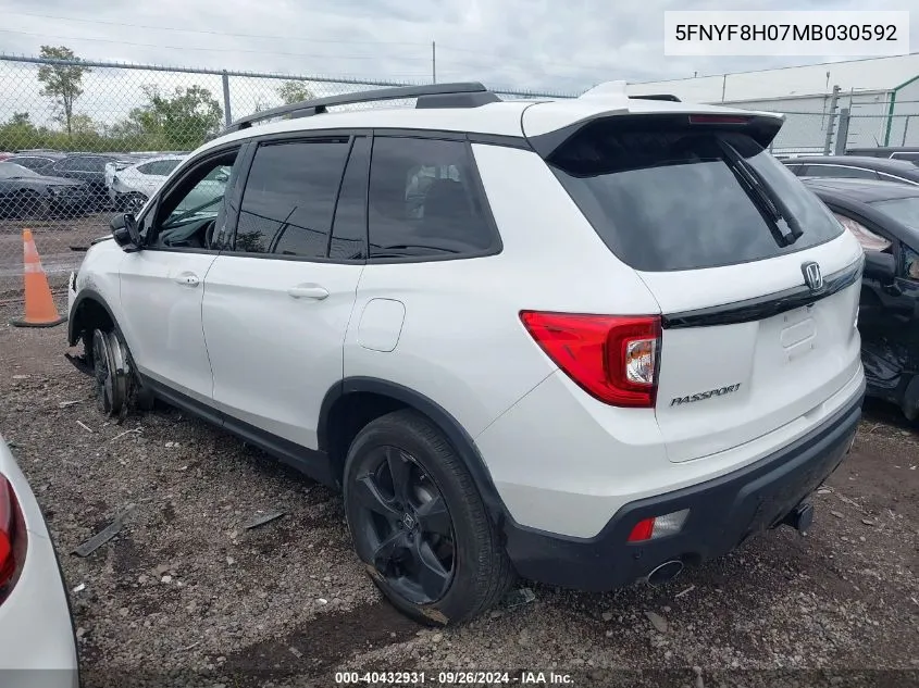 2021 Honda Passport Elite VIN: 5FNYF8H07MB030592 Lot: 40432931