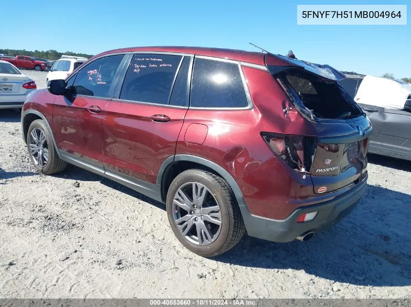 2021 Honda Passport Exl VIN: 5FNYF7H51MB004964 Lot: 40553660