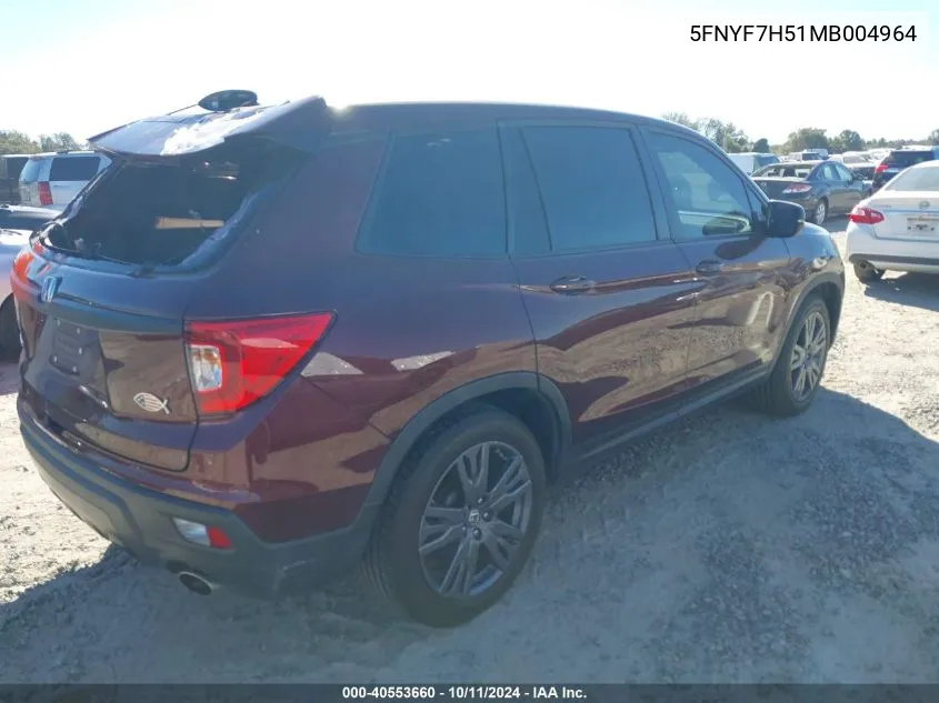 2021 Honda Passport Exl VIN: 5FNYF7H51MB004964 Lot: 40553660