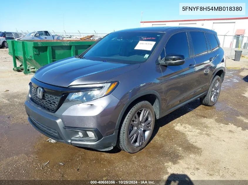 2021 Honda Passport Awd Ex-L VIN: 5FNYF8H54MB018380 Lot: 40658356