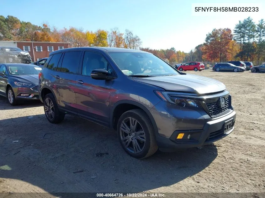 2021 Honda Passport Awd Ex-L VIN: 5FNYF8H58MB028233 Lot: 40664726