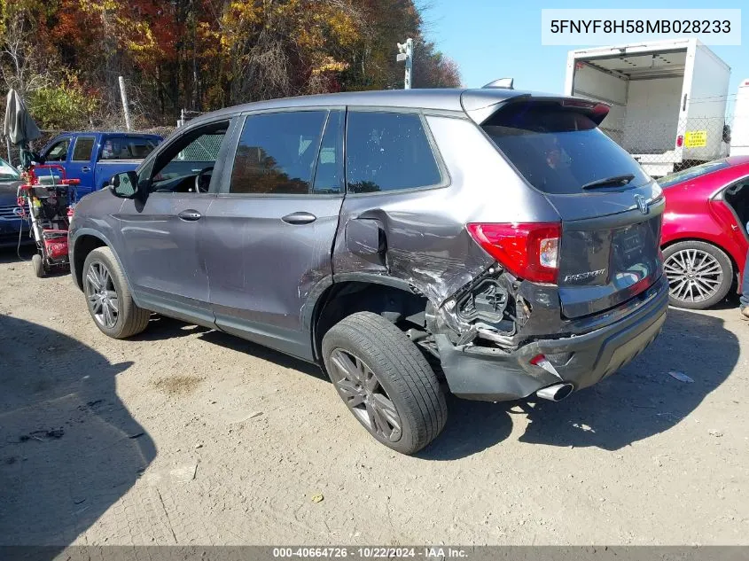 2021 Honda Passport Awd Ex-L VIN: 5FNYF8H58MB028233 Lot: 40664726