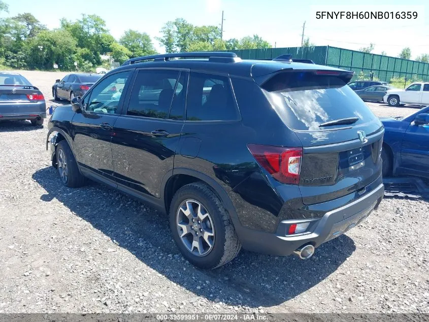 2022 Honda Passport Awd Trailsport VIN: 5FNYF8H60NB016359 Lot: 39599951