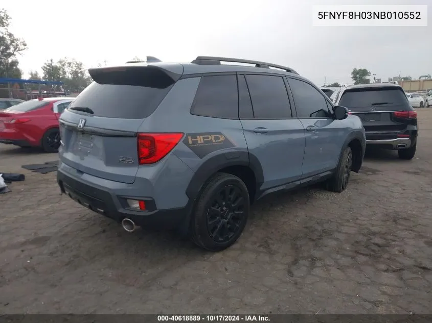 2022 Honda Passport Elite VIN: 5FNYF8H03NB010552 Lot: 40618889