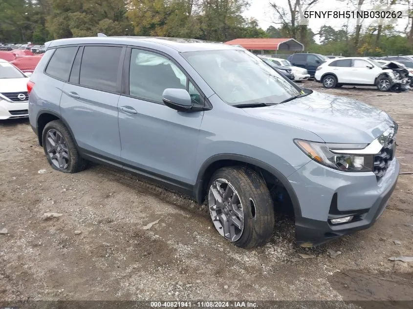 2022 Honda Passport Awd Ex-L VIN: 5FNYF8H51NB030262 Lot: 40821941