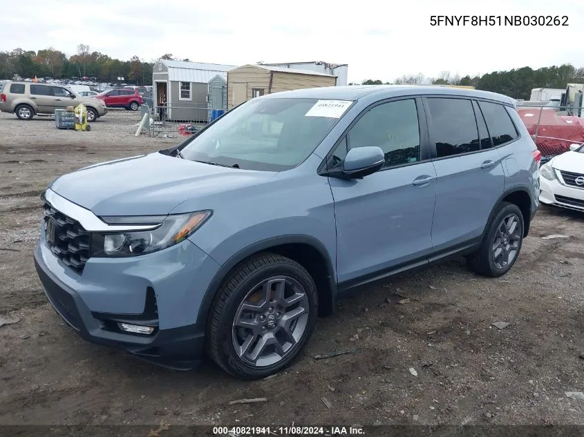 2022 Honda Passport Awd Ex-L VIN: 5FNYF8H51NB030262 Lot: 40821941