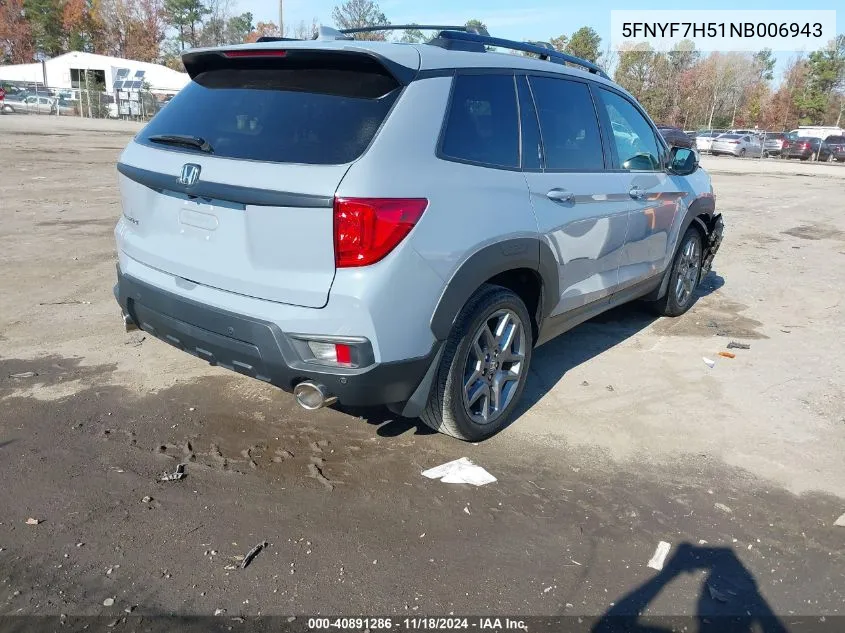 2022 Honda Passport 2Wd Ex-L VIN: 5FNYF7H51NB006943 Lot: 40891286